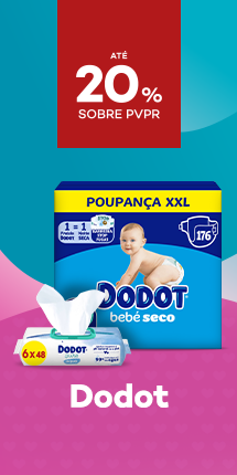 Marca Dodot com destaque promocional de até 20% sobre preço de Venda ao Público Recomendado